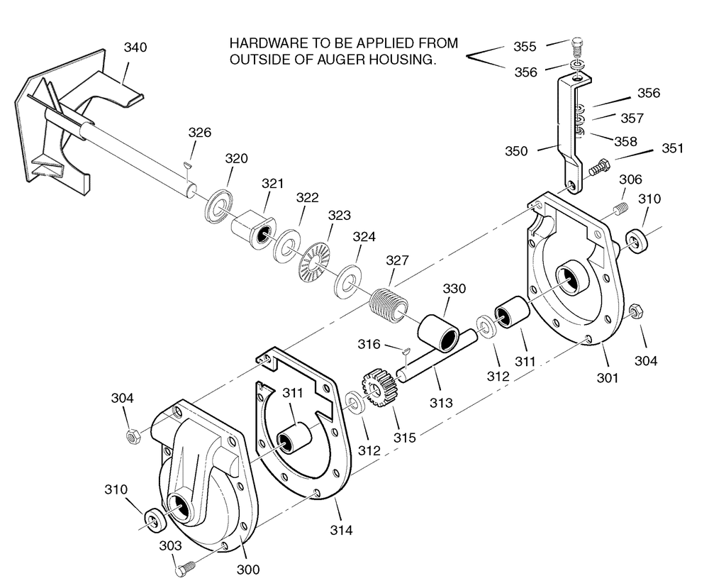 Gear Case Diagram and Parts List for 1695370-6331770X54 2007 Briggs and Stratton Snow Blower